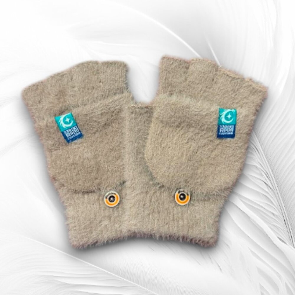 Soft Fuzzy Fingerless Gloves with Button Detail One Size